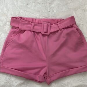 Pink High Waist Belted Shorts